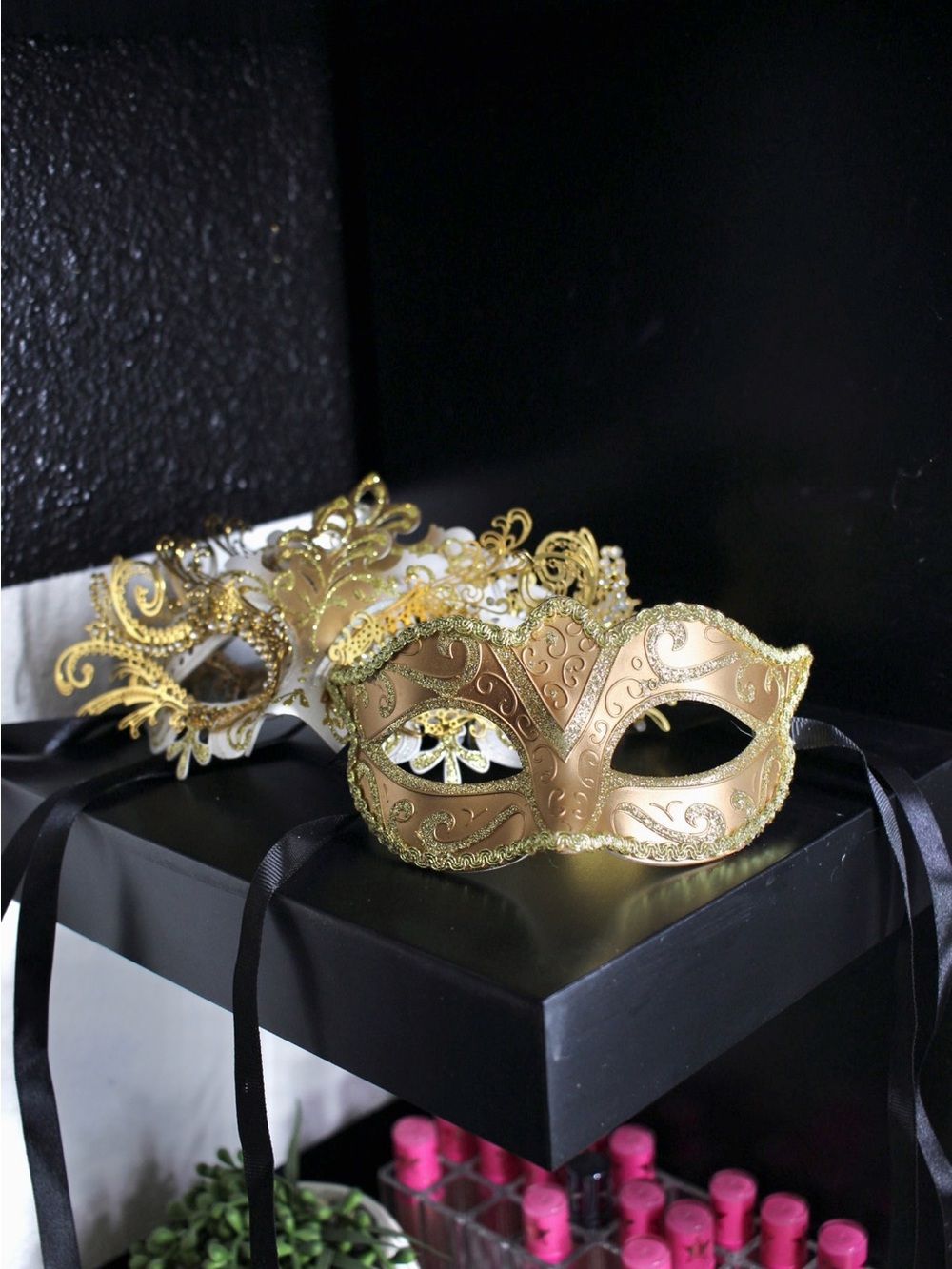 Gold Venetian Masquerade Masks with Satin Ties (3 set)